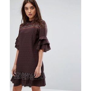 All Saints Rayen Anokhi Silk Ruffle Sleeve Dress